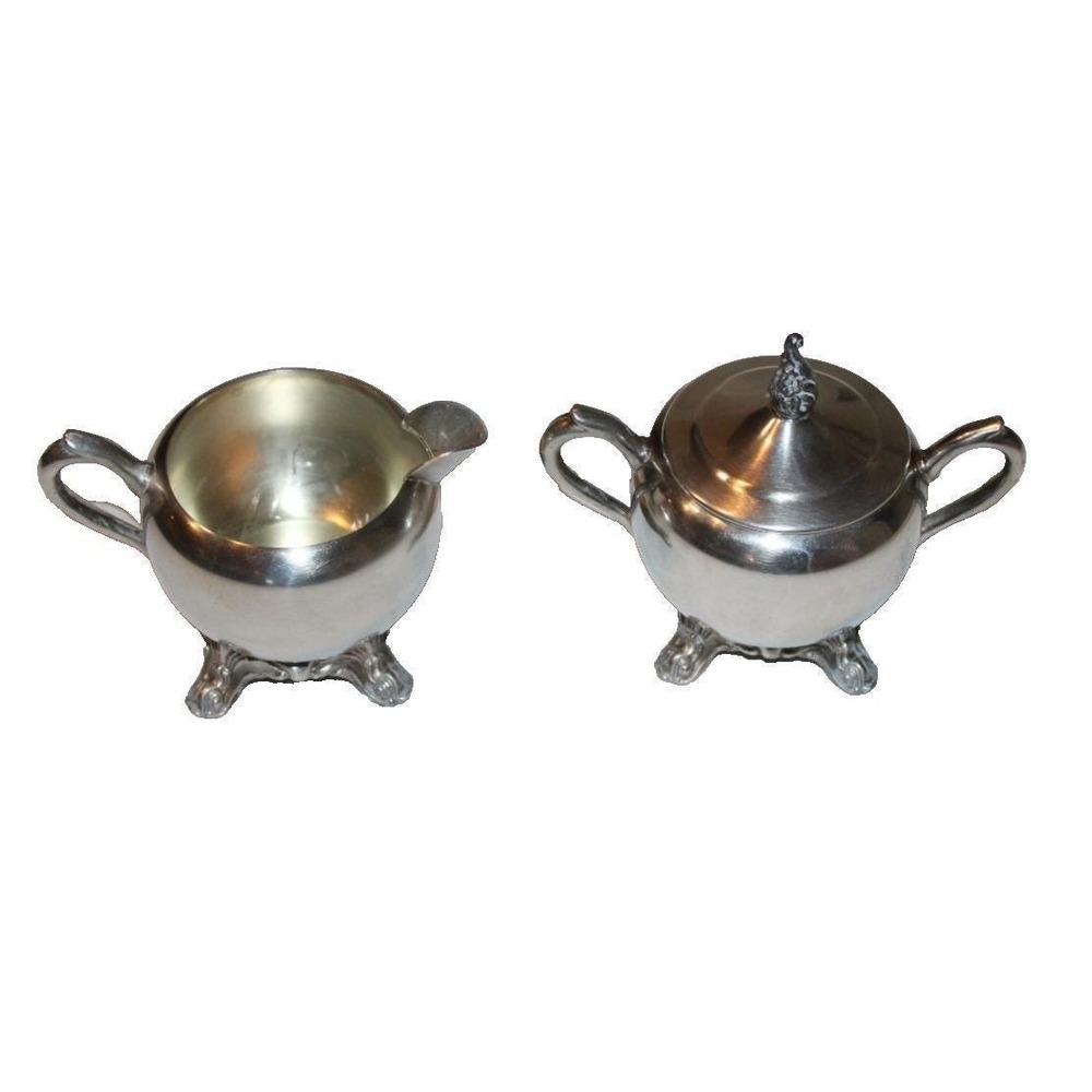 VTG F.B. Rogers Silver Co. silverplated creamer & sugar set with lid footed 1083